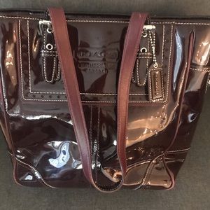 Burgundy Patent Leather Coach Tote